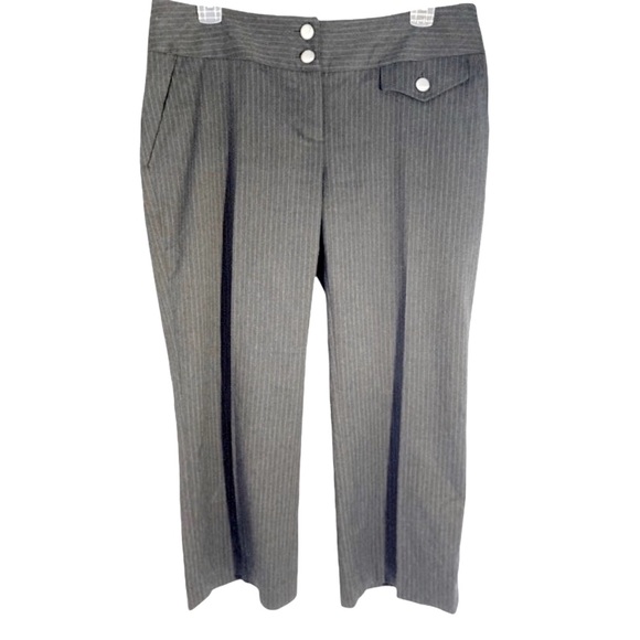 Michael Michael Kors Gray With Tan & Blue Pinstripe Cropped Dress Pants, Size 8 - Picture 1 of 15